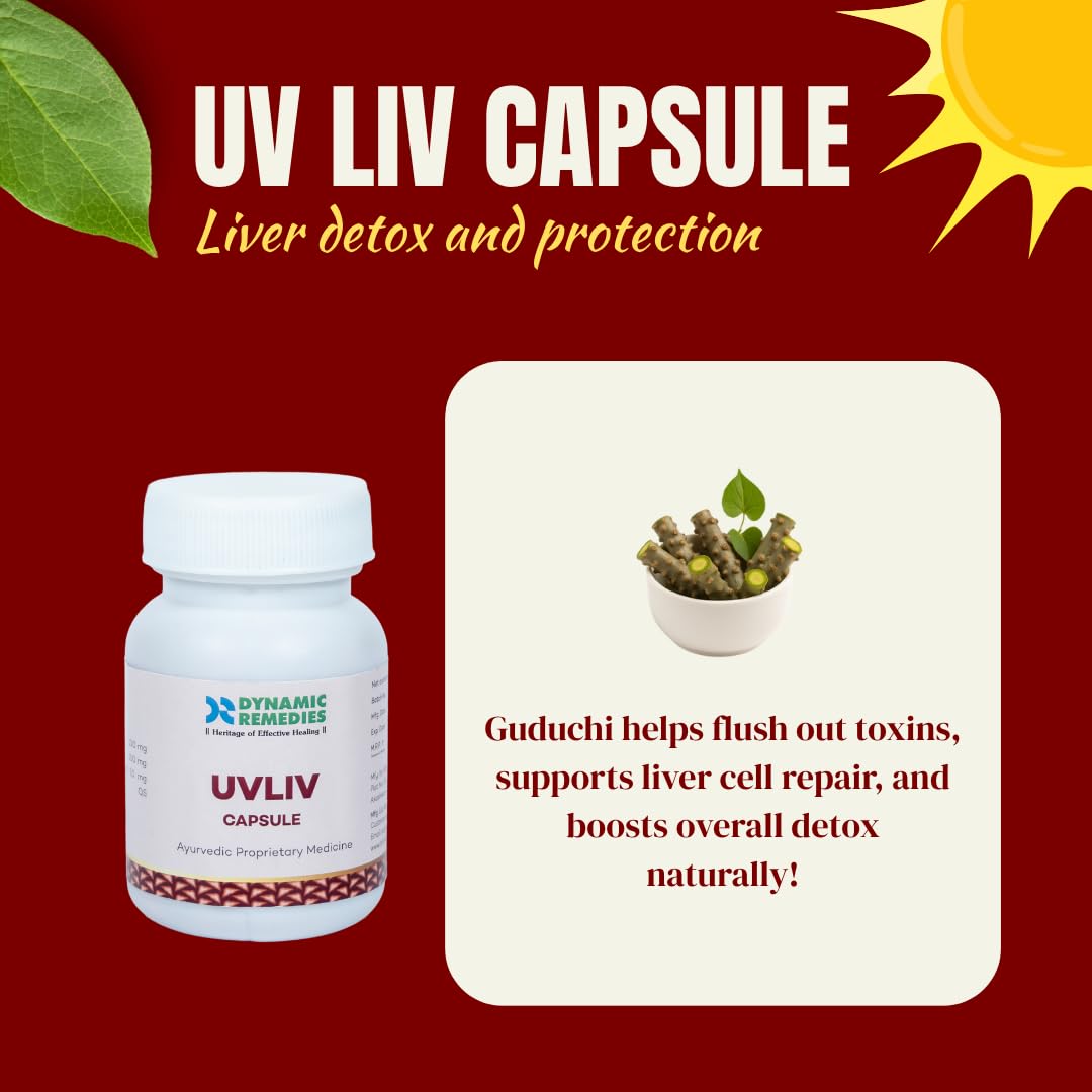 UV Liv Capsule | Health & Personal care Capsules for Liver Helth & Digestion | With Giloy & Guduchi | Supports Liver Function, Reduces Inflammation & Boosts Immunity | 60 Caps (Pack of 1)