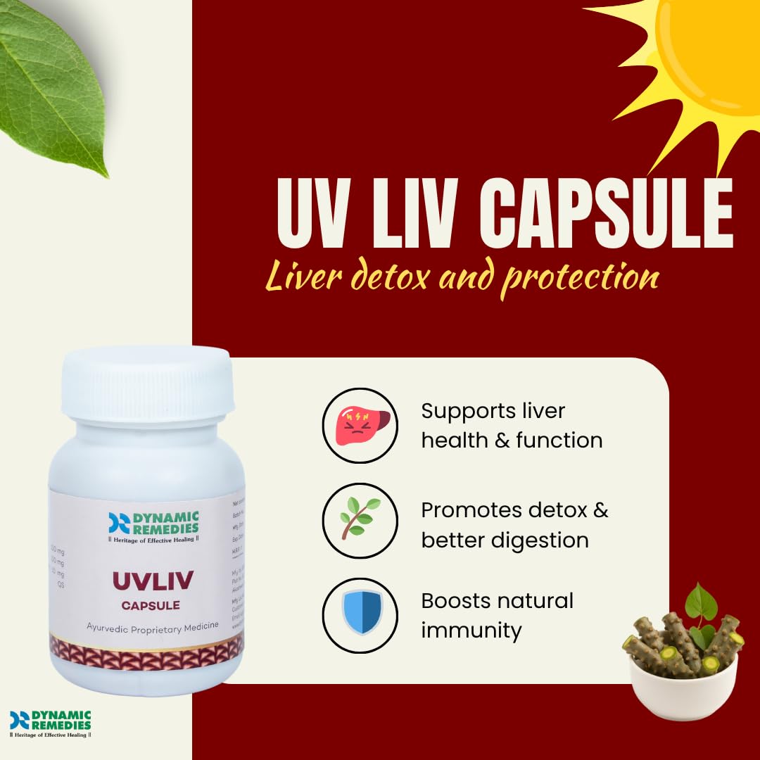 UV Liv Capsule | Health & Personal care Capsules for Liver Helth & Digestion | With Giloy & Guduchi | Supports Liver Function, Reduces Inflammation & Boosts Immunity | 60 Caps (Pack of 1)