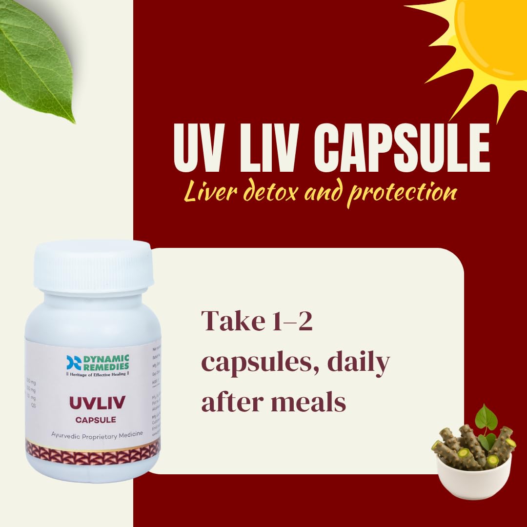 UV Liv Capsule | Health & Personal care Capsules for Liver Helth & Digestion | With Giloy & Guduchi | Supports Liver Function, Reduces Inflammation & Boosts Immunity | 60 Caps (Pack of 1)