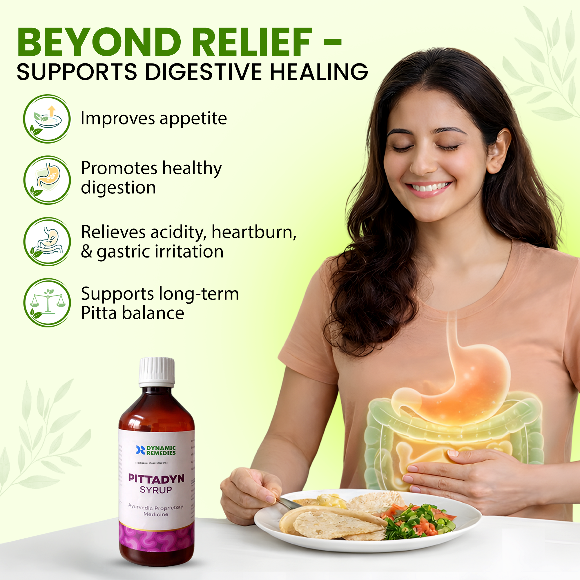 Pittadyn Ayurvedic Digestive Syrup for Pitta Balance with Dadim, Brahmi, Haritaki & Udumber – 450 ml | Madhavbaug