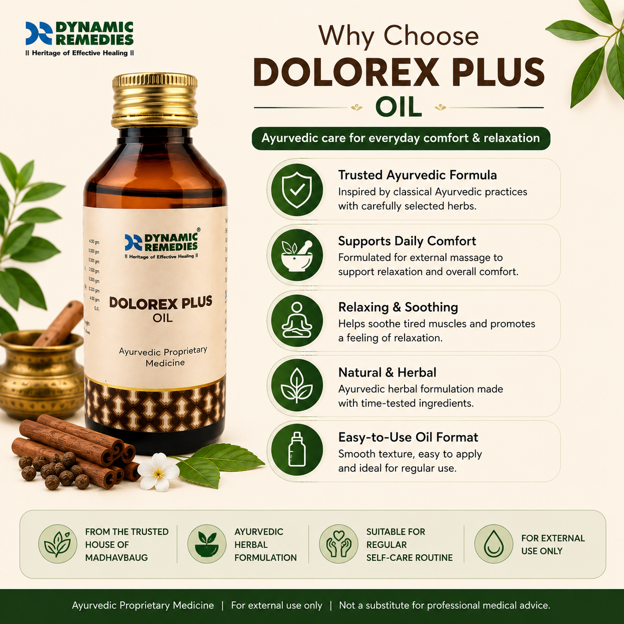 Dolorex Plus Ayurvedic Massage Oil for Relaxation & Everyday Comfort | Herbal External Use Oil
