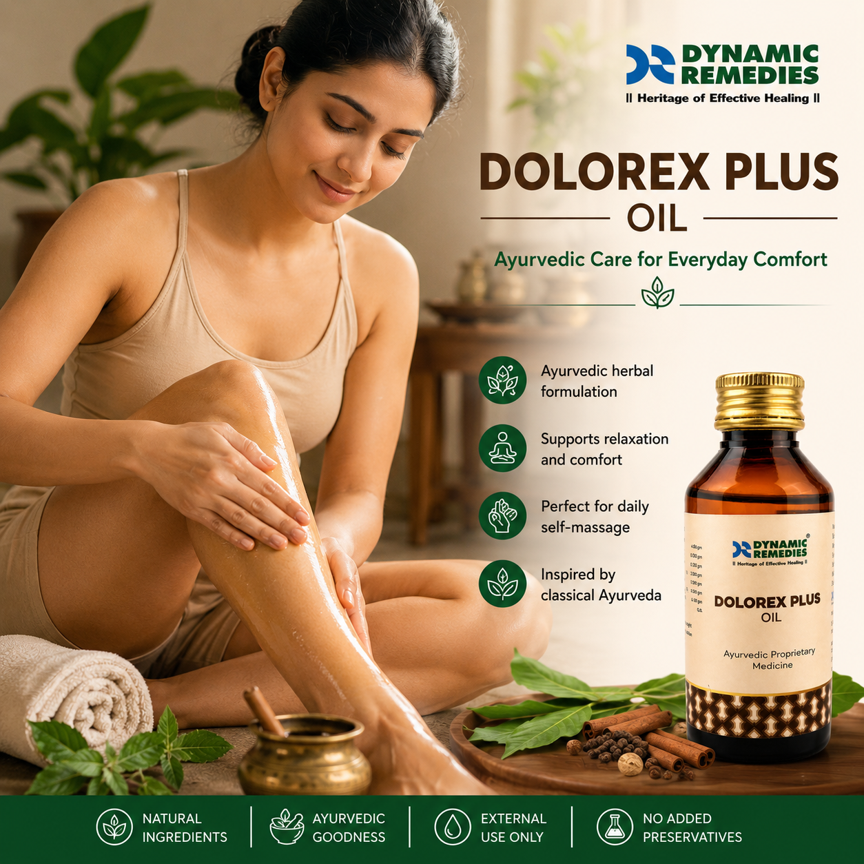 Dolorex Plus Ayurvedic Body Massage Oil for Muscle & Joint Care