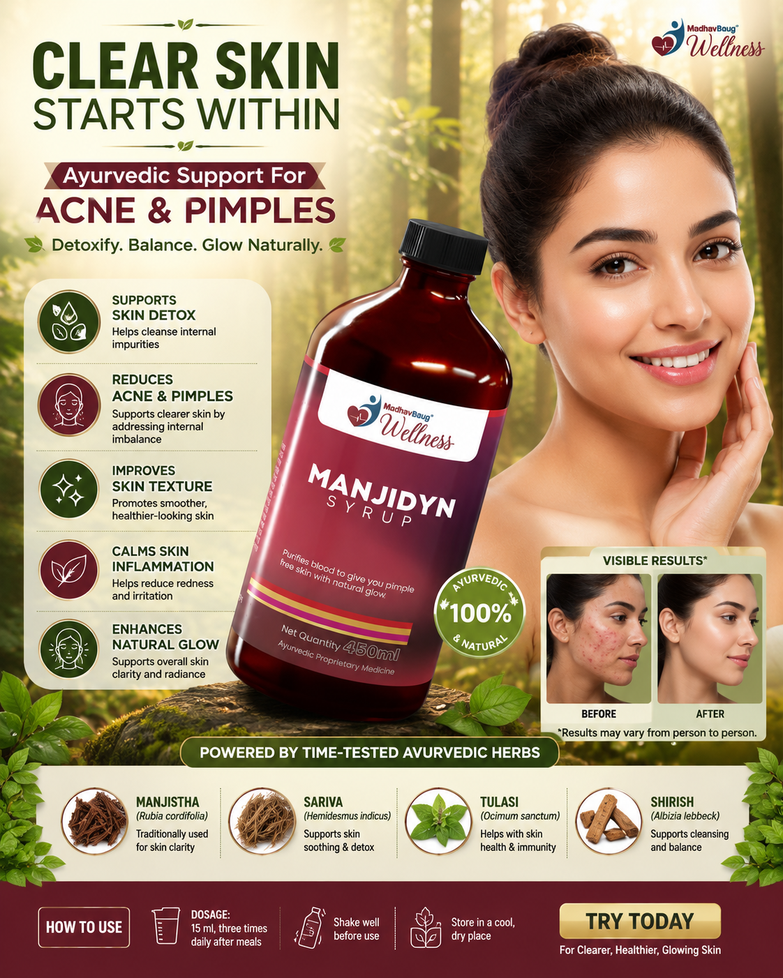 Manjidyn Syrup – Ayurvedic Skin Detox & Clear Skin Support(200Ml)