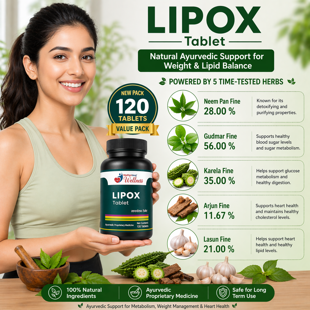 Lipox Tablet Ayurvedic Supplement for Weight Management & Liver Support | 120 Tablets