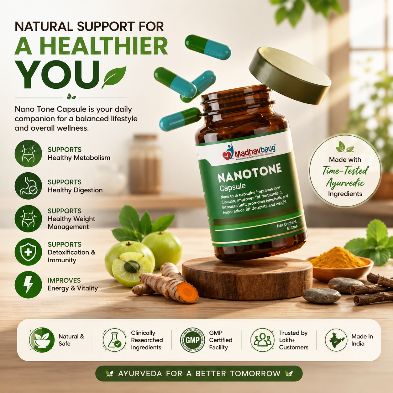 Nano Tone Capsule – Ayurvedic Detox, Fat Metabolism & Weight Wellness Support
