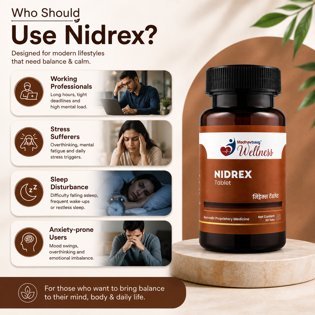 Nidrex Tablet – Daily Ayurvedic Support for Calm Mind, Better Sleep & Stress Wellness