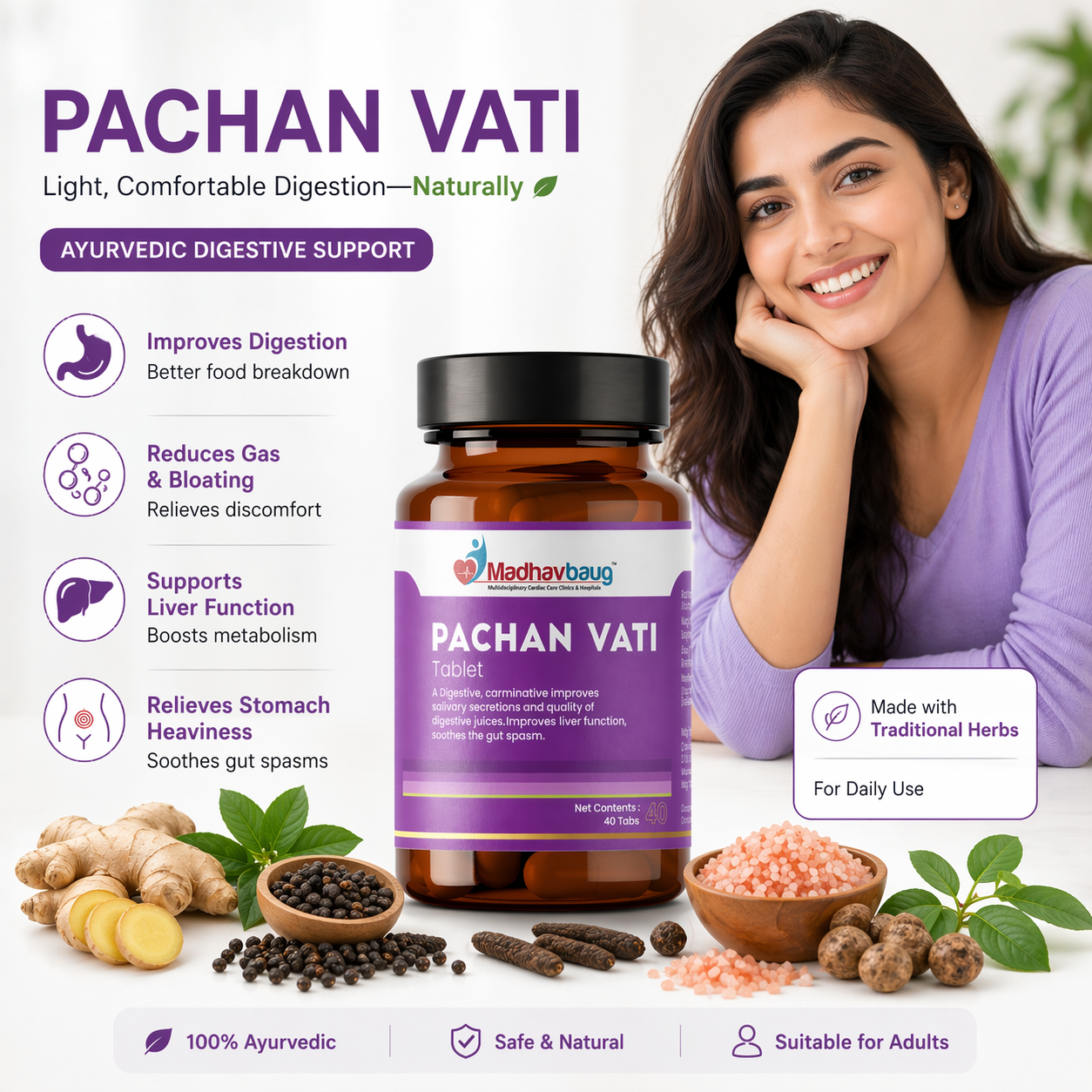 Pachan Vati Ayurvedic Digestive Tablets for Gas, Bloating & Gut Health | 40 Tablets