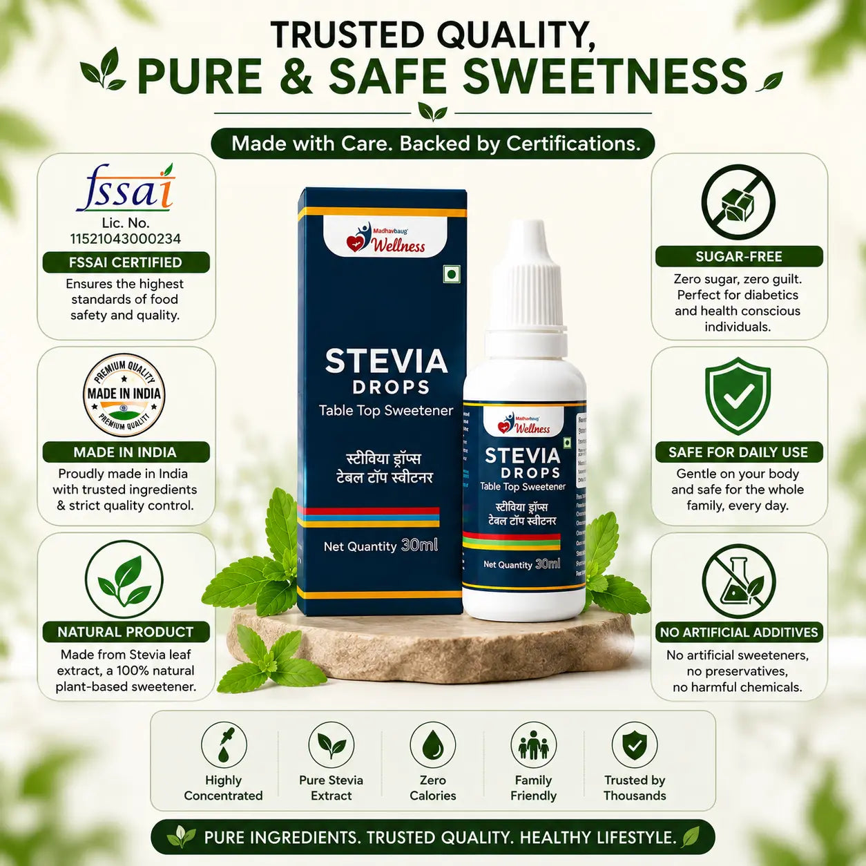 Natural Stevia Drops – Zero Calorie Sugar Substitute for Diabetics & Weight Management