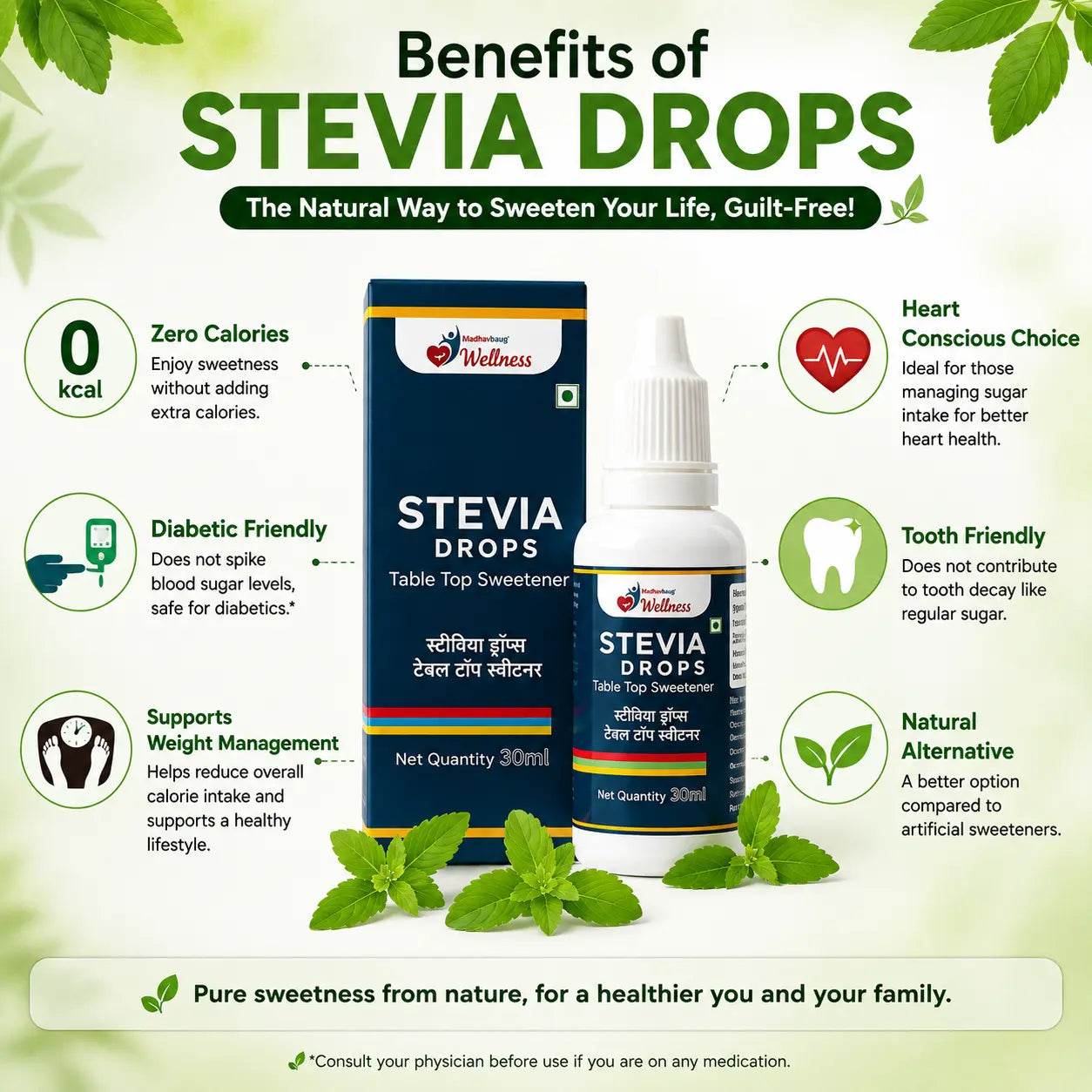 Natural Stevia Drops – Zero Calorie Sugar Substitute for Diabetics & Weight Management
