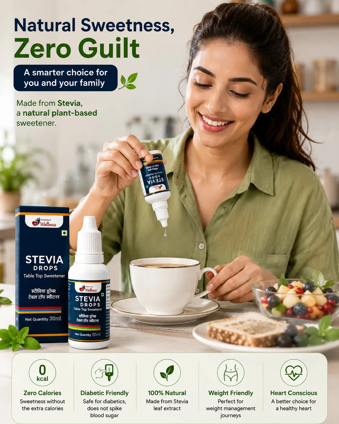 Natural Stevia Drops – Zero Calorie Sugar Substitute for Diabetics & Weight Management